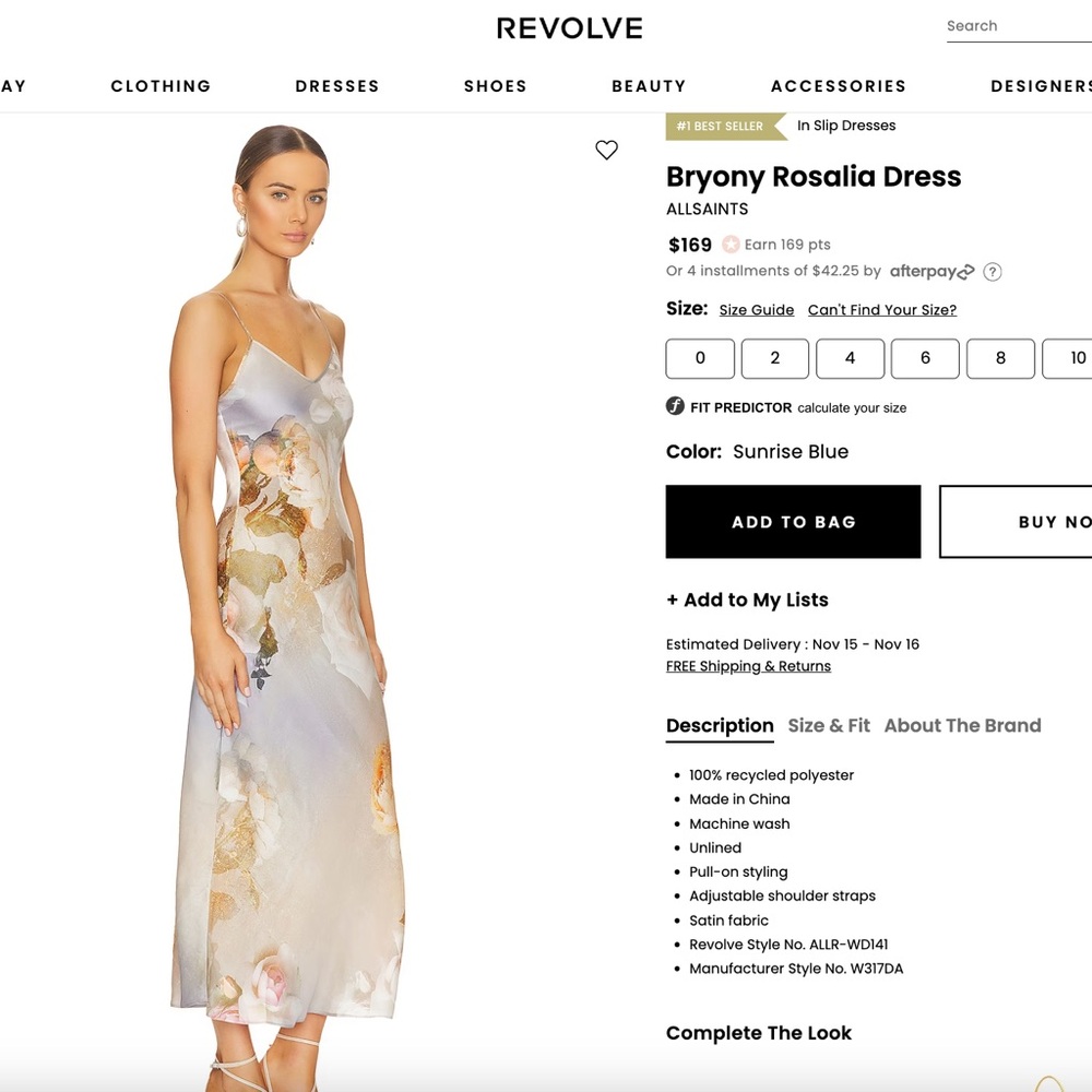 ALL SAINTS Bryony Rosalia Satin Dress (NWT)